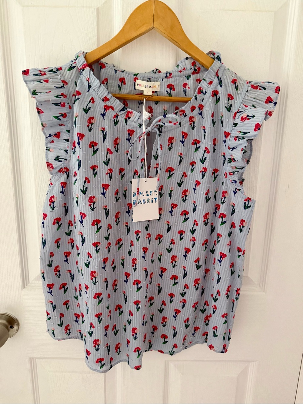 NWT Roller Rabbit Blue Floral Blouse Top Size Medium